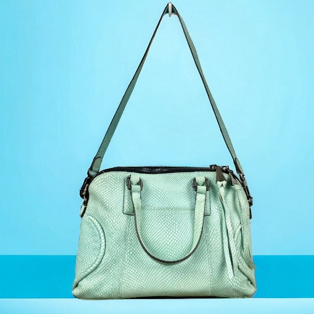 Aimee Kestenberg Mint Snakeprint Textured Leather Bag w/ Crossbody Strap